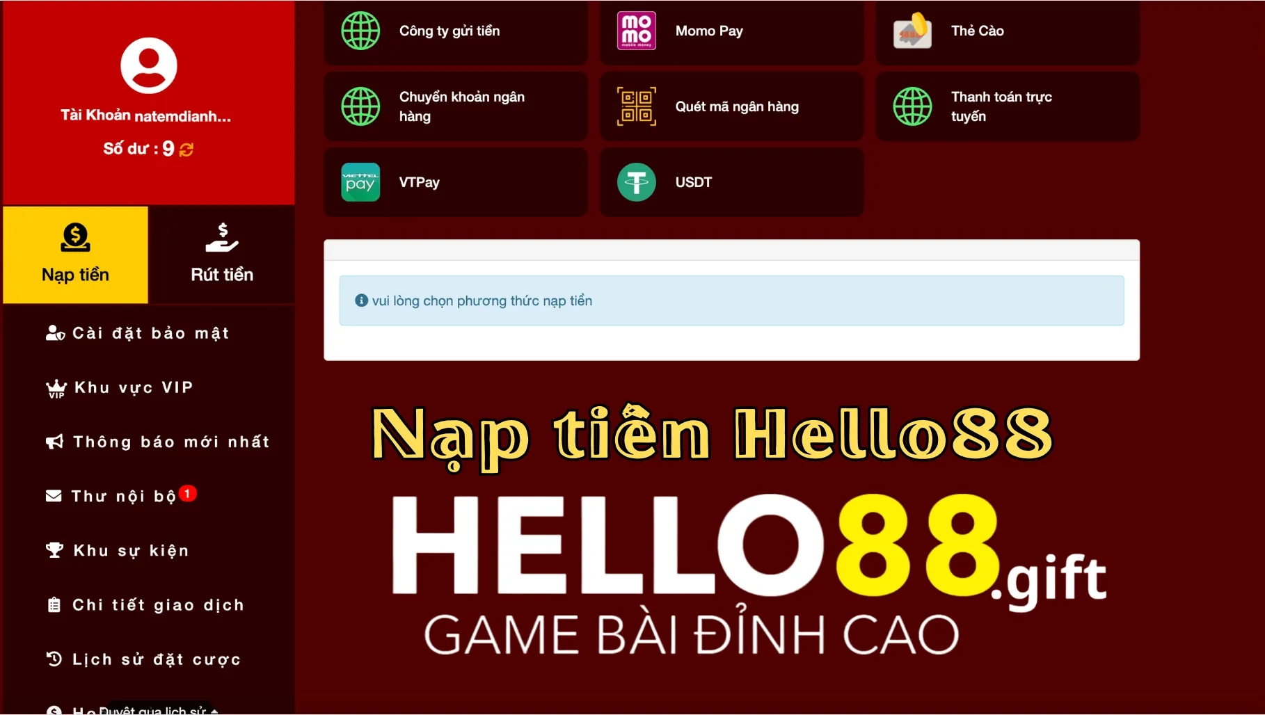 Nạp tiền Hello88 là gì? Đó là để có số điểm trong tài khoản game khi tham gia cược Nạp tiền Hello88 là gì? Đó là để có số điểm trong tài khoản game khi tham gia cược